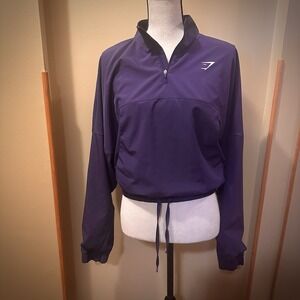 GymShark Women's Large Cropped Top 1/4 Zip Purple Wind breaker Jacket Active Gym